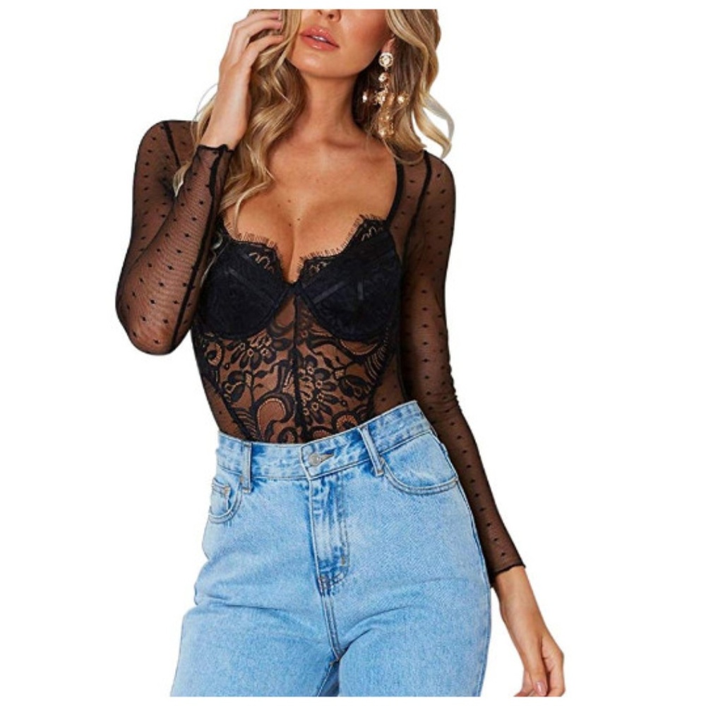 Top Eyelash Sexy Long Sleeve Lace Lingerie